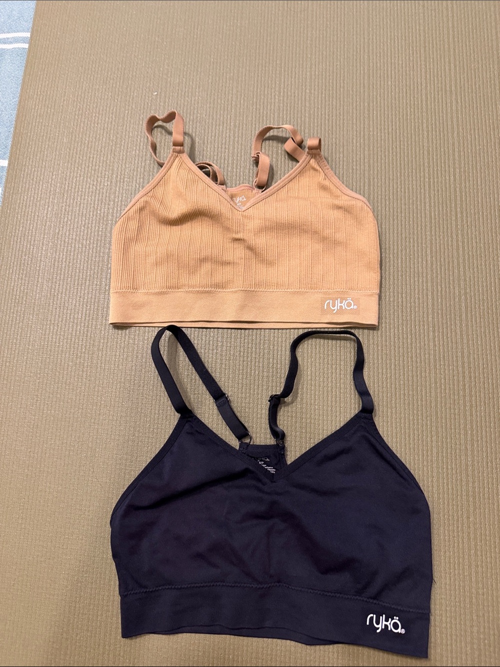 Ryka Ribbed Tan & Black Double Bralette Set